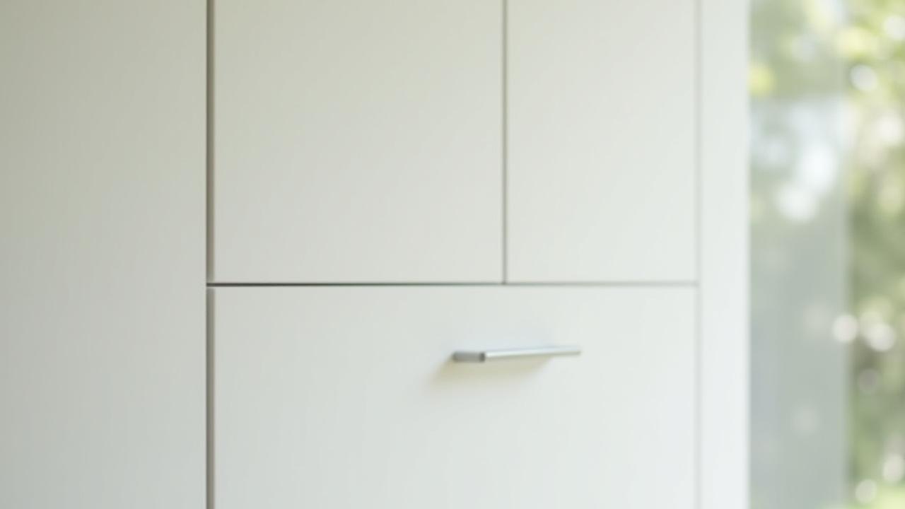 Minimalistiskt kök med släta fronter och en stor köksö